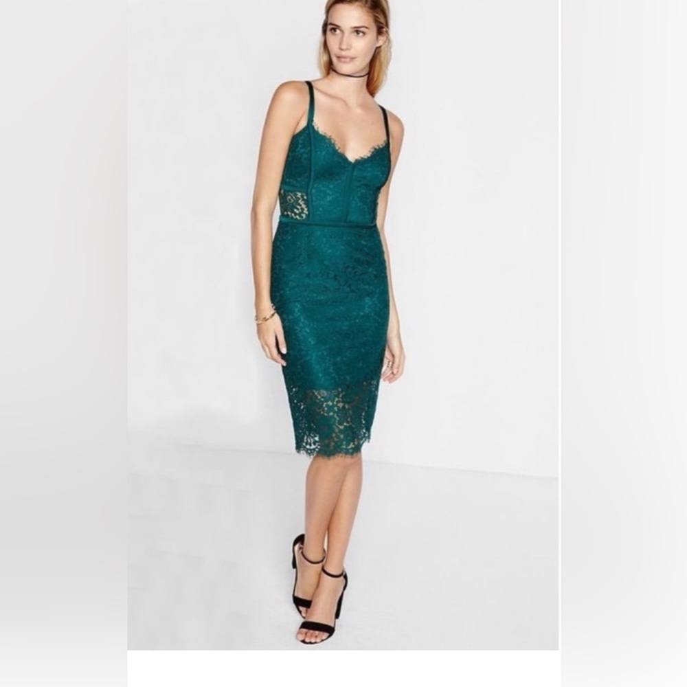 Express Green Piped Lace Dress in Sz 12